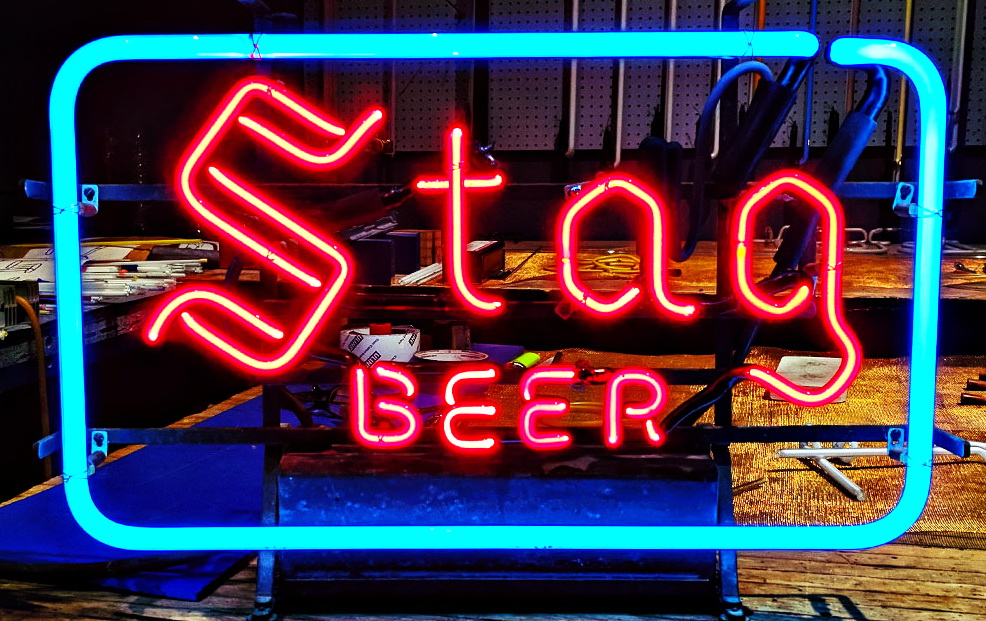 Stag Beer Blue Border Neon Sign
